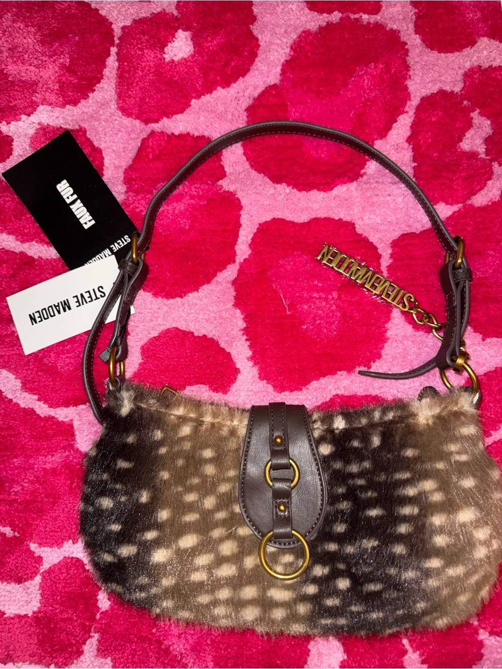 NWT Steve Madden Brown Faux Fur Bambi Shoulder Bag